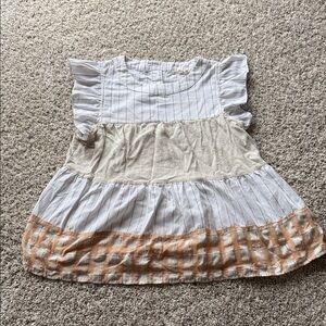 Entro Ruffle Sleeve Blouse with Stripes and Checks